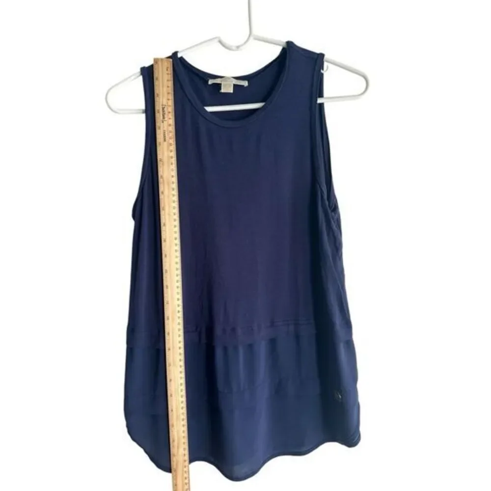 Michael Kors Navy Long Length Sleeveless Top with‎ Chiffon Layers Womens Medium